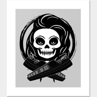 Roving Trader Skull and Narrowboat Black Logo Posters and Art